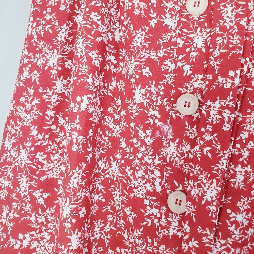 Perch by Blu Pepper Red Floral Midi Skirt Large Button Down Boho Cottagecore - Picture 7 of 11